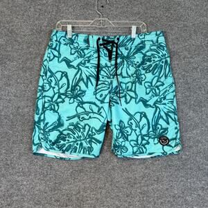 Lost Enterprises Swim Trunks Mens 36 Blue Floral Hawaiian Drawstring Board Short